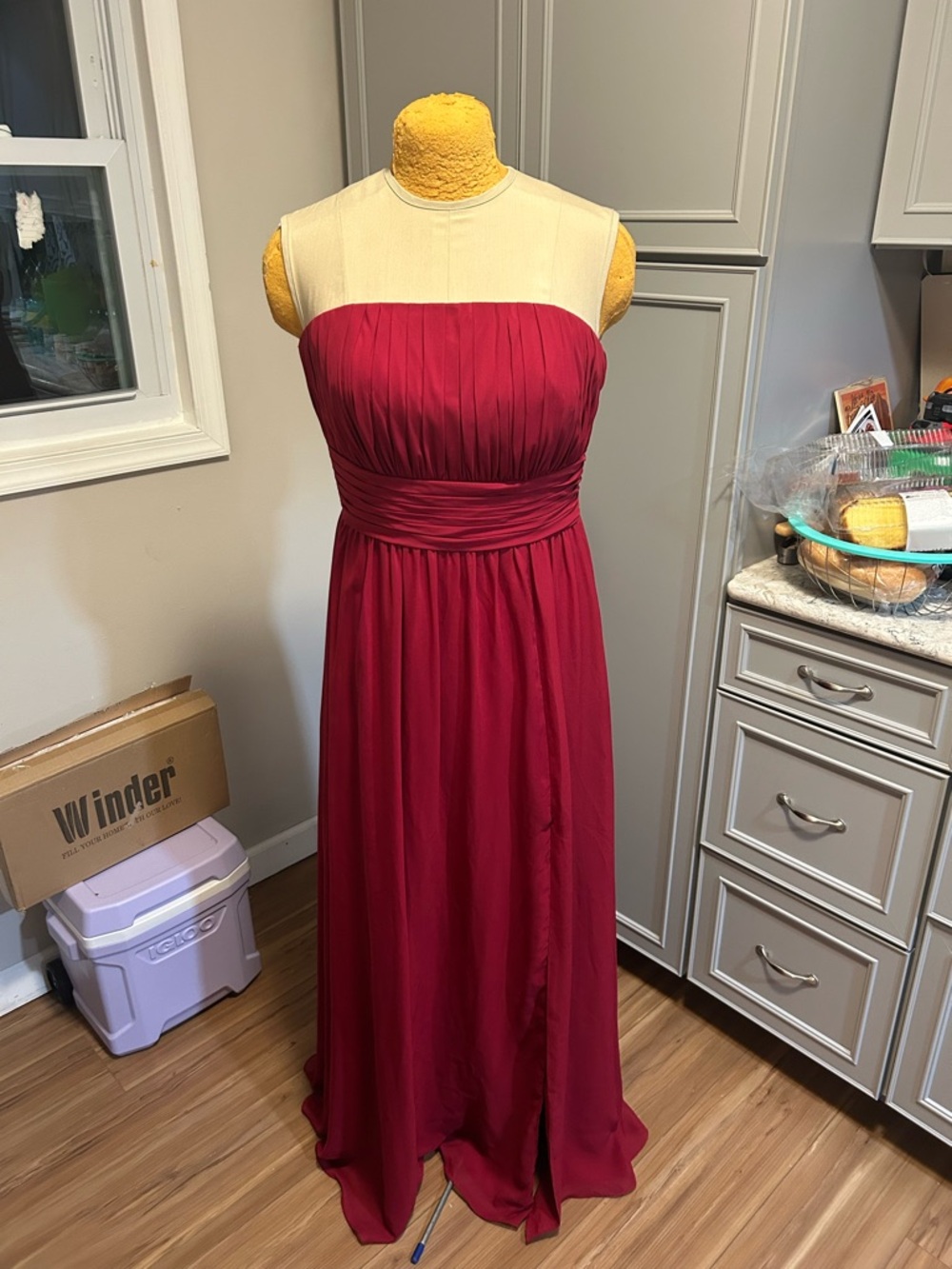 JJs House Strapless Wine Red Chiffon Evening Gown Size 8